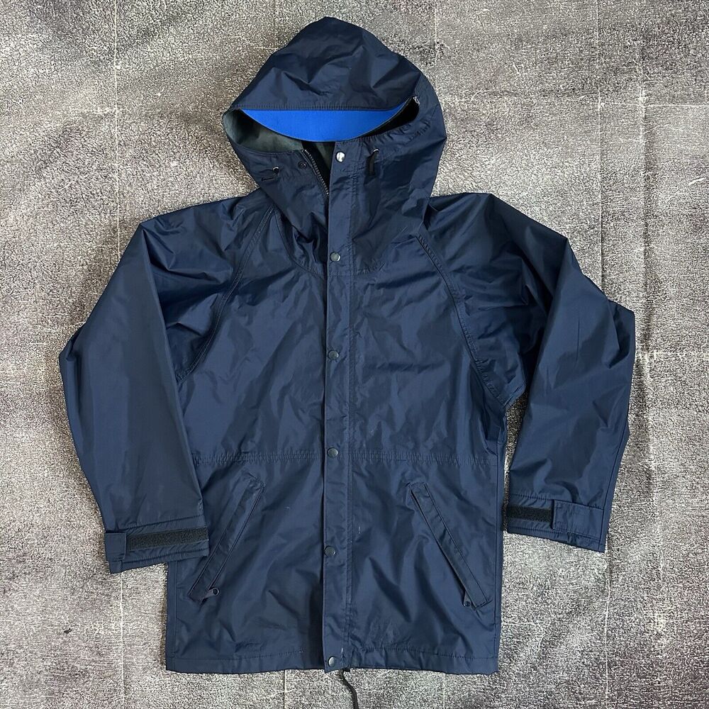 Men's Vintage 70s Sierra Designs Navy Blue Nylon Neoprene Rain Coat Jacket Sz XS